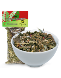 Banho de Ervas Amor da marca Djovia, pacote fechado e vasilha branca funda. À venda para todo o Brasil na Natureza Divina.