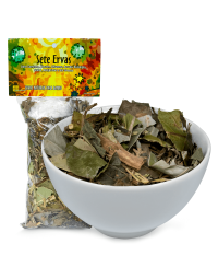 Banho de Ervas Sete Ervas da marca Djovia, pacote fechado e vasilha branca funda. À venda para todo o Brasil na Natureza Divina.