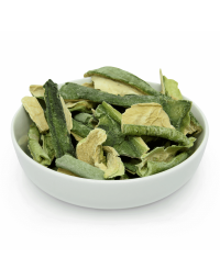 Pedaços desidratados de Cacto Sagrado San-Pedro ou Wachuma (Echinopsis pachanoi), vistos de frente em uma vasilha branca funda. À venda para todo o Brasil na Natureza Divina.