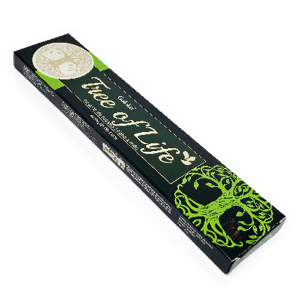 Incenso Tree Of Life, da marca Goloka, parte da frente da embalagem disposta sobre um fundo branco, disponível para todo o Brasil na loja Natureza Divina.