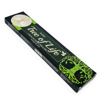 Incenso Tree Of Life, da marca Goloka, parte da frente da embalagem disposta sobre um fundo branco, disponível para todo o Brasil na loja Natureza Divina.