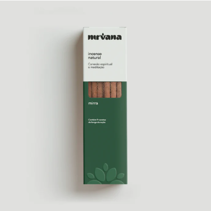 Pacote visto de cima, do incenso natural Nirvana - Mirra.