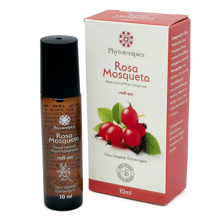 Caixa com roll-on de oleo vegetal de rosa mosqueta