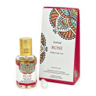 Óleo Perfumado Rose, da marca Goloka. Frasco de 10 ml vendido pela Loja Natureza Divina. Embalagem e frasco.